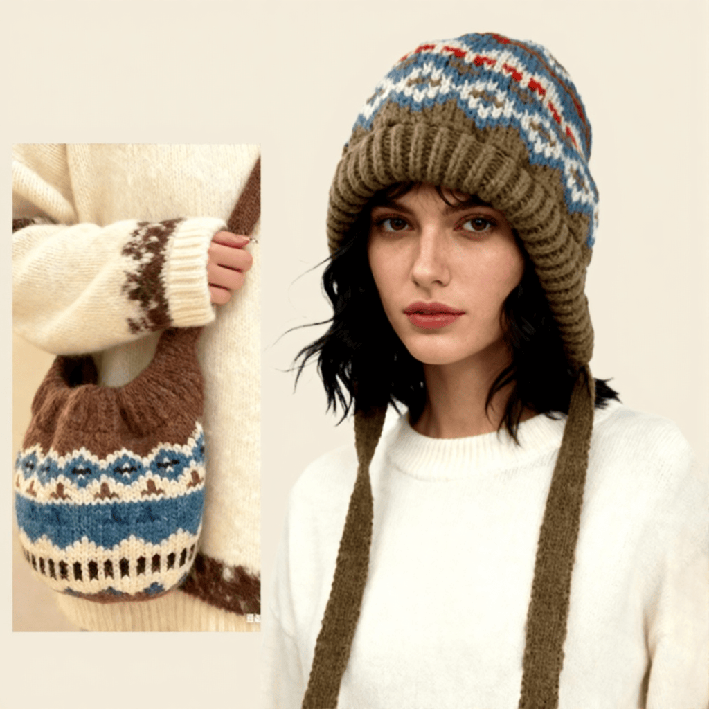 Dual-Purpose Women's Retro Patterned Knitted Hat Crossbody Bag - image 0