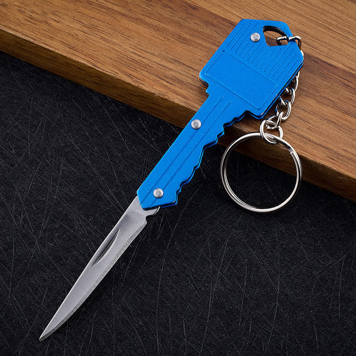 Mini Camping Folding Key-Shaped Knife Keychain - Blue - image 2