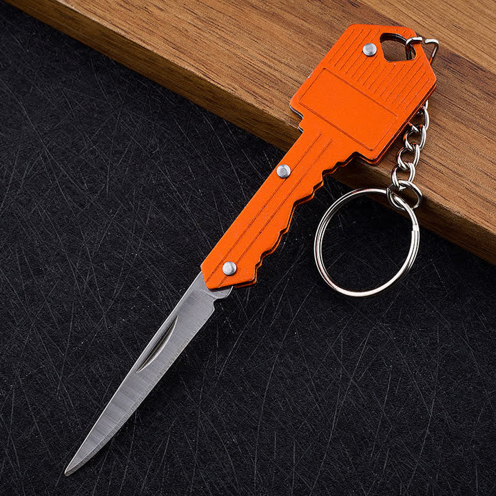 Mini Camping Folding Key-Shaped Knife Keychain - Orange - image 14