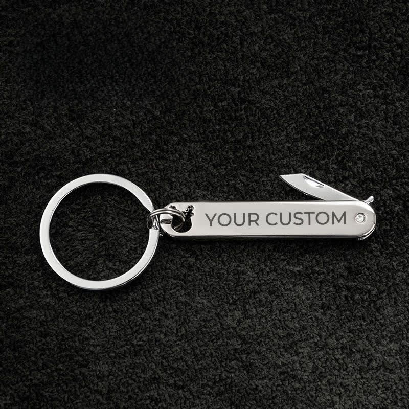 Custom Engraved Text Mini Folding Knife Personality Keychain - Silver Deer - image 2