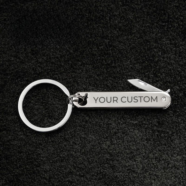 Custom Engraved Text Mini Folding Knife Personality Keychain - Silver Deer - image 2