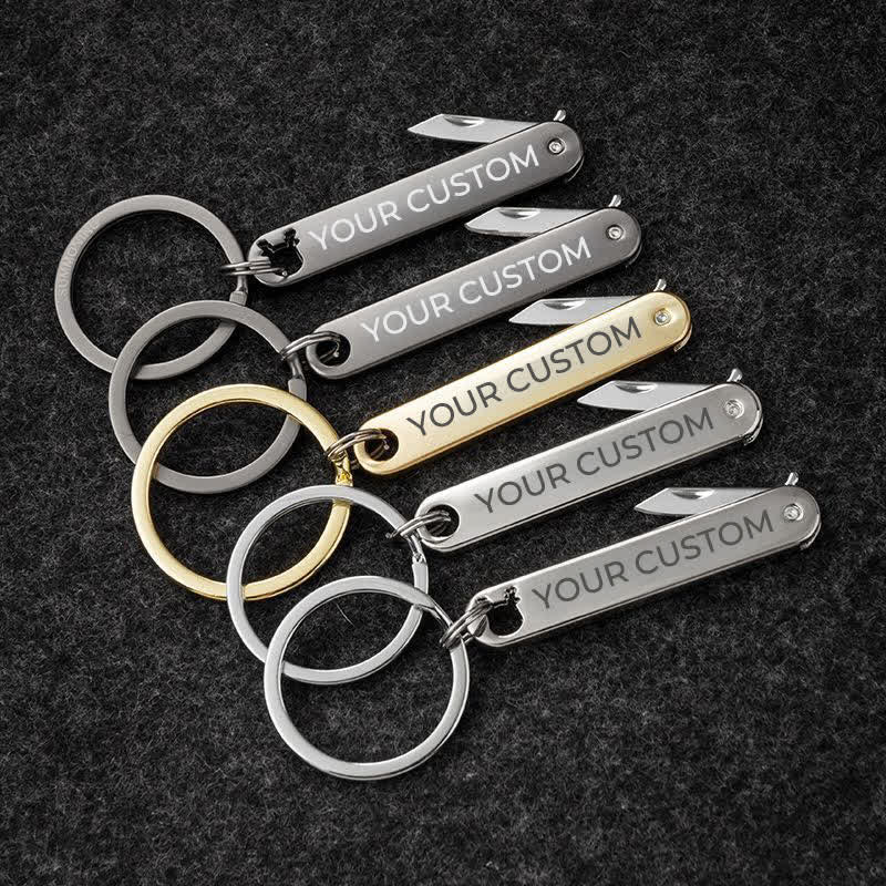 Custom Engraved Text Mini Folding Knife Personality Keychain - image 1