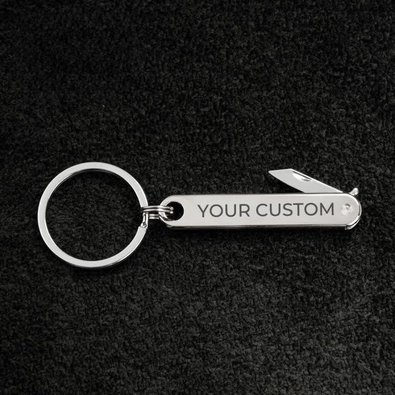Custom Engraved Text Mini Folding Knife Personality Keychain - Silver - image 9