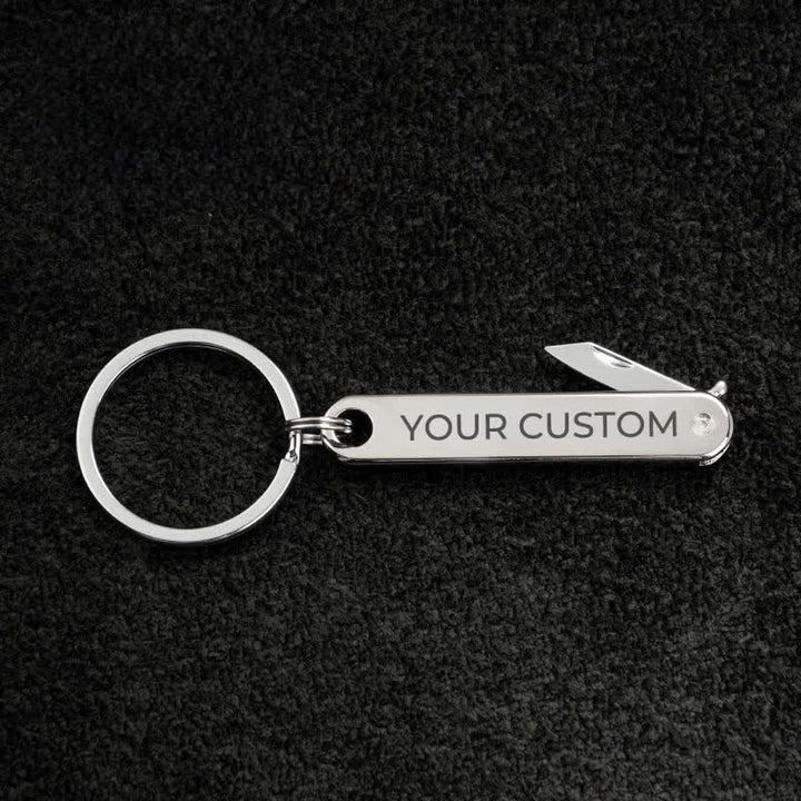 Custom Engraved Text Mini Folding Knife Personality Keychain - Silver - image 9