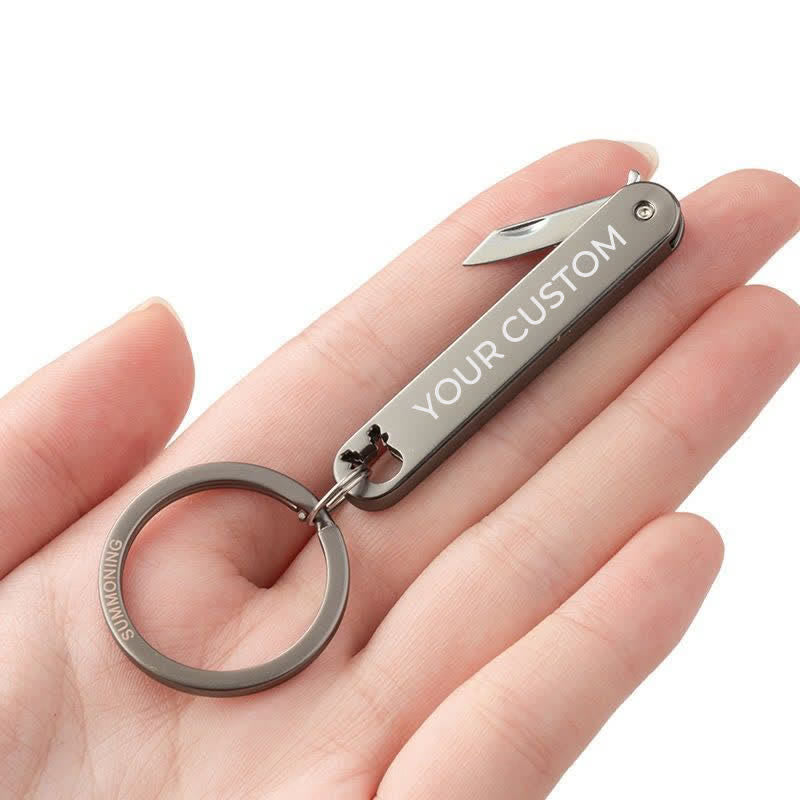 Custom Engraved Text Mini Folding Knife Personality Keychain - image 3