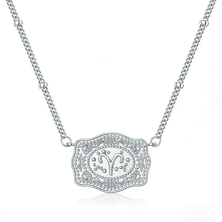 Silver Mini Embossed Twelve Zodiac Signs Necklace - Aries - image 6