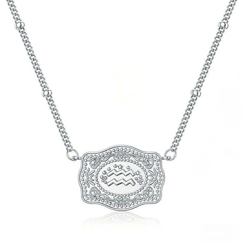 Silver Mini Embossed Twelve Zodiac Signs Necklace - Aquarius - image 5