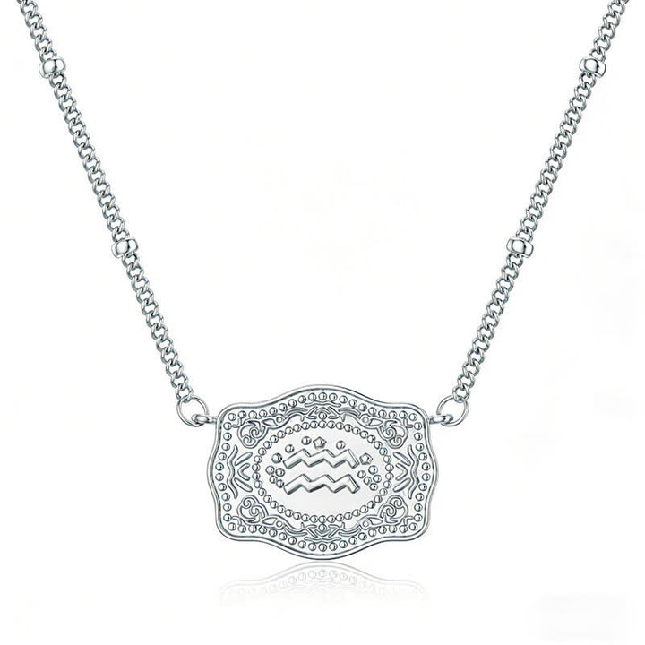 Silver Mini Embossed Twelve Zodiac Signs Necklace - Aquarius - image 5