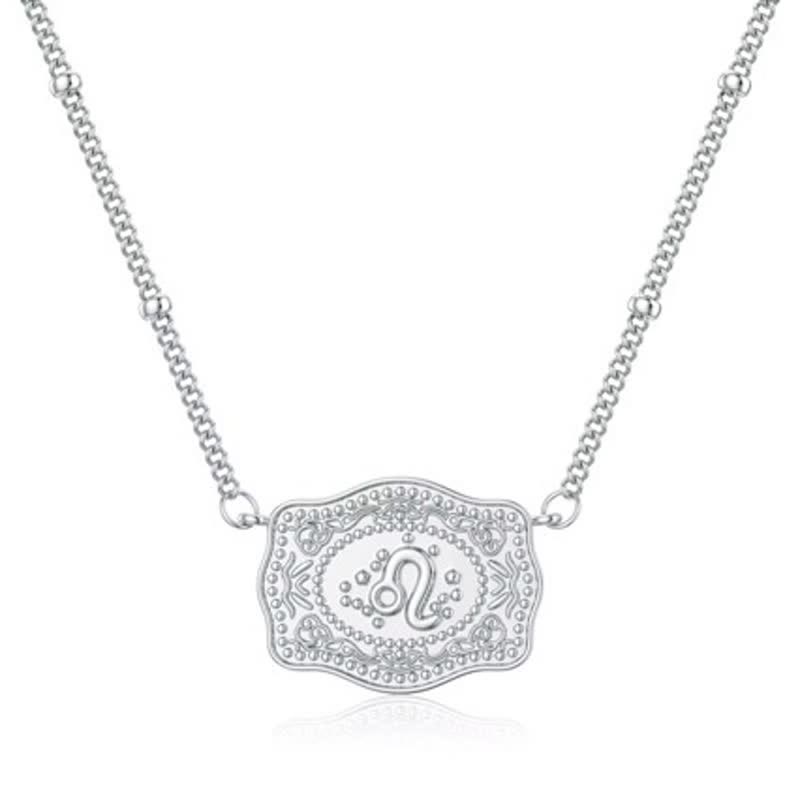 Silver Mini Embossed Twelve Zodiac Signs Necklace - Leo - image 2