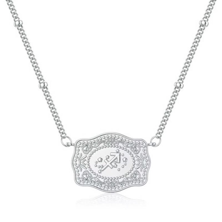 Silver Mini Embossed Twelve Zodiac Signs Necklace - Sagittarius - image 1