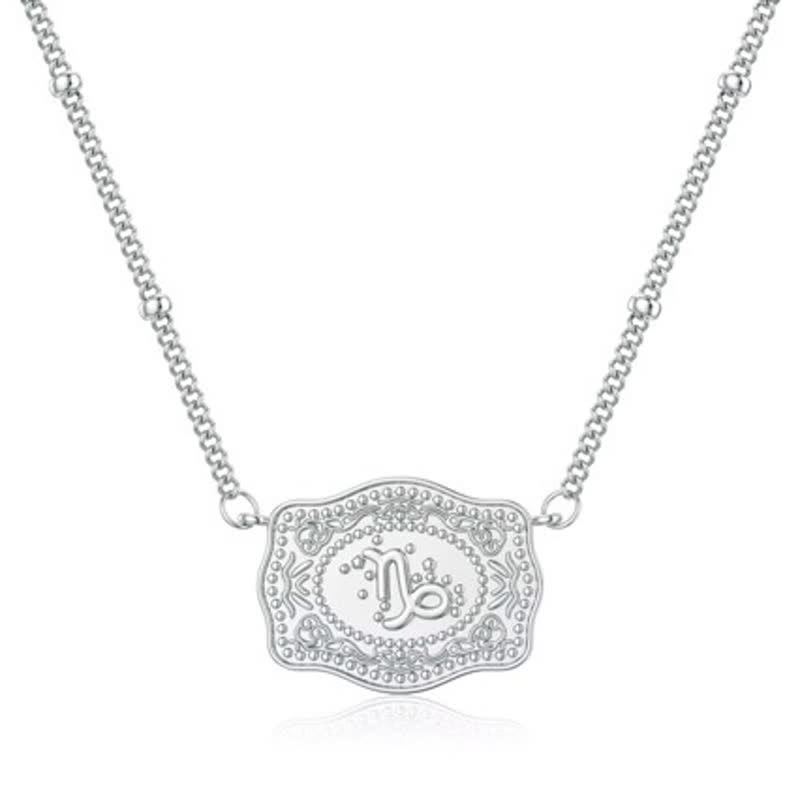 Silver Mini Embossed Twelve Zodiac Signs Necklace - Capricorn - image 10