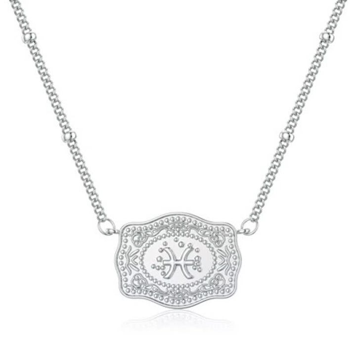 Silver Mini Embossed Twelve Zodiac Signs Necklace - Pisces - image 7