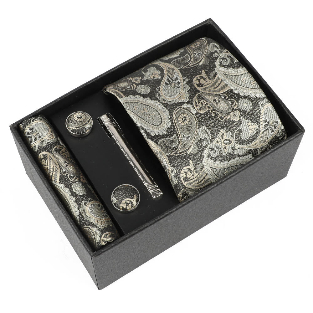 4Pcs Men's Elegant Pocket Square Cufflinks Tie Clip Necktie Set - Style #5 - image 5