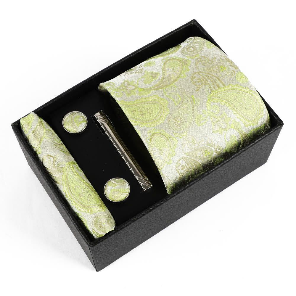 4Pcs Men's Elegant Pocket Square Cufflinks Tie Clip Necktie Set - Style #14 - image 14