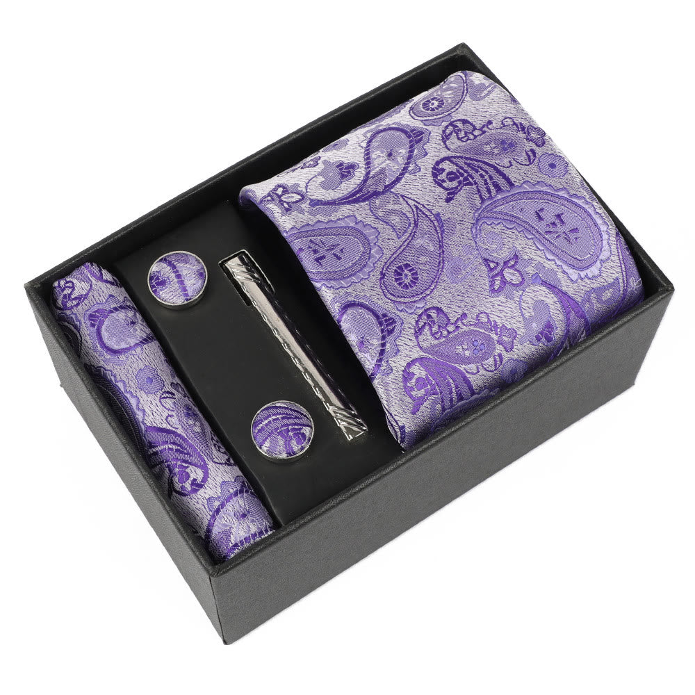 4Pcs Men's Elegant Pocket Square Cufflinks Tie Clip Necktie Set - Style #2 - image 1
