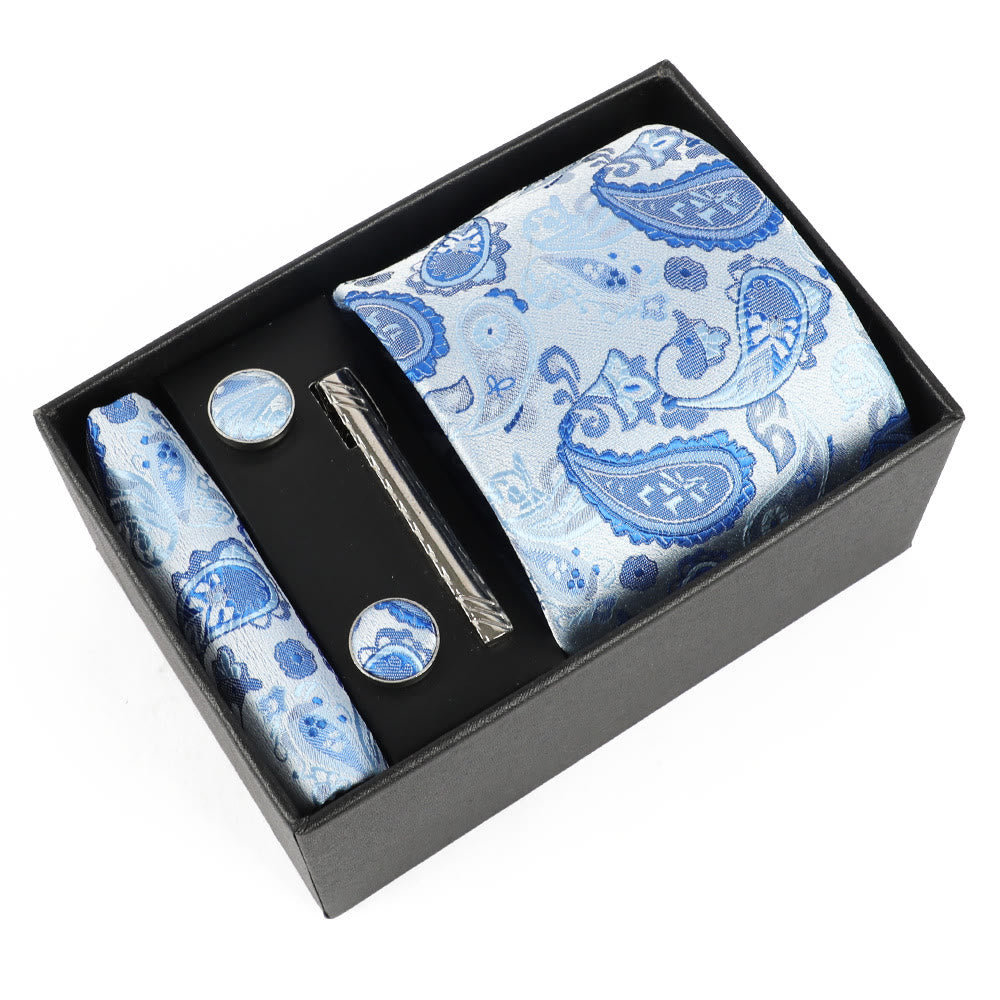 4Pcs Men's Elegant Pocket Square Cufflinks Tie Clip Necktie Set - Style #12 - image 12