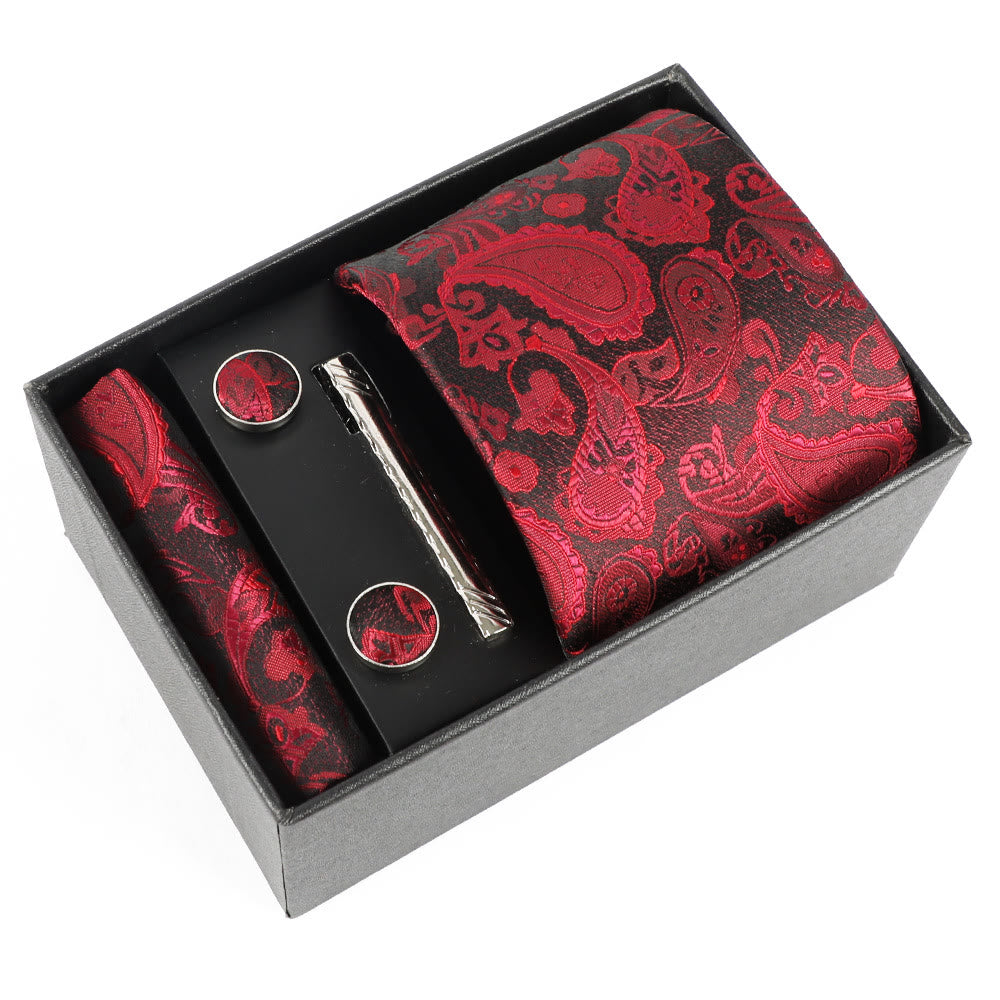 4Pcs Men's Elegant Pocket Square Cufflinks Tie Clip Necktie Set - Style #26 - image 26