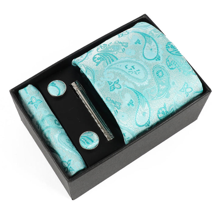 4Pcs Men's Elegant Pocket Square Cufflinks Tie Clip Necktie Set - Style #20 - image 20