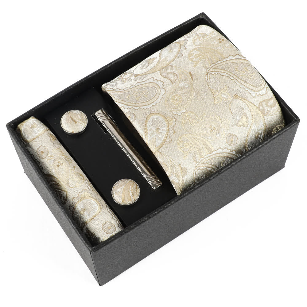 4Pcs Men's Elegant Pocket Square Cufflinks Tie Clip Necktie Set - Style #9 - image 9