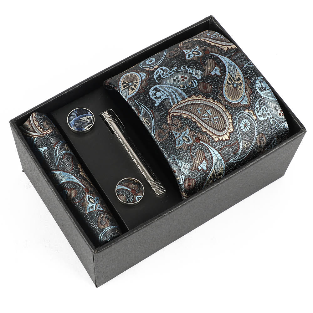 4Pcs Men's Elegant Pocket Square Cufflinks Tie Clip Necktie Set - Style #23 - image 23