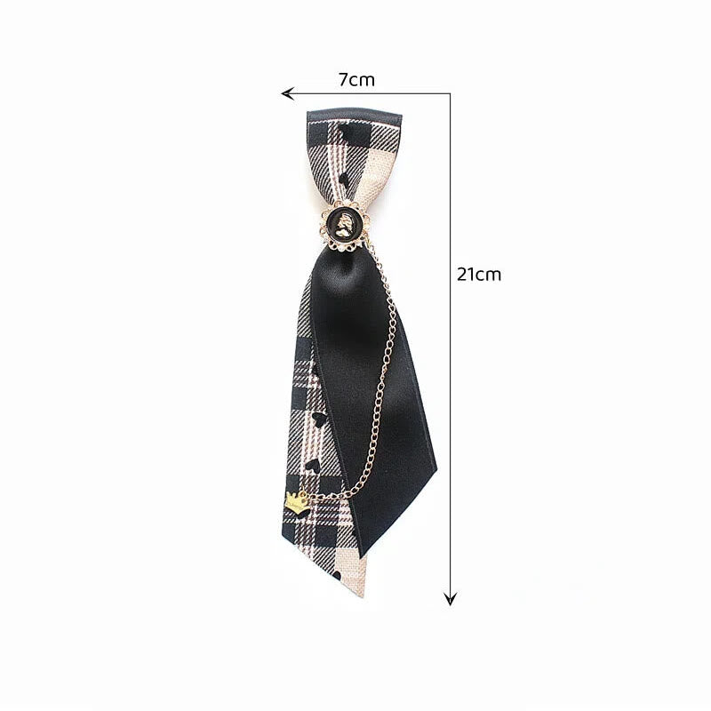 Patchwork Plaid and Solid Fabric Chain Decor Adjustable Necktie - image 4