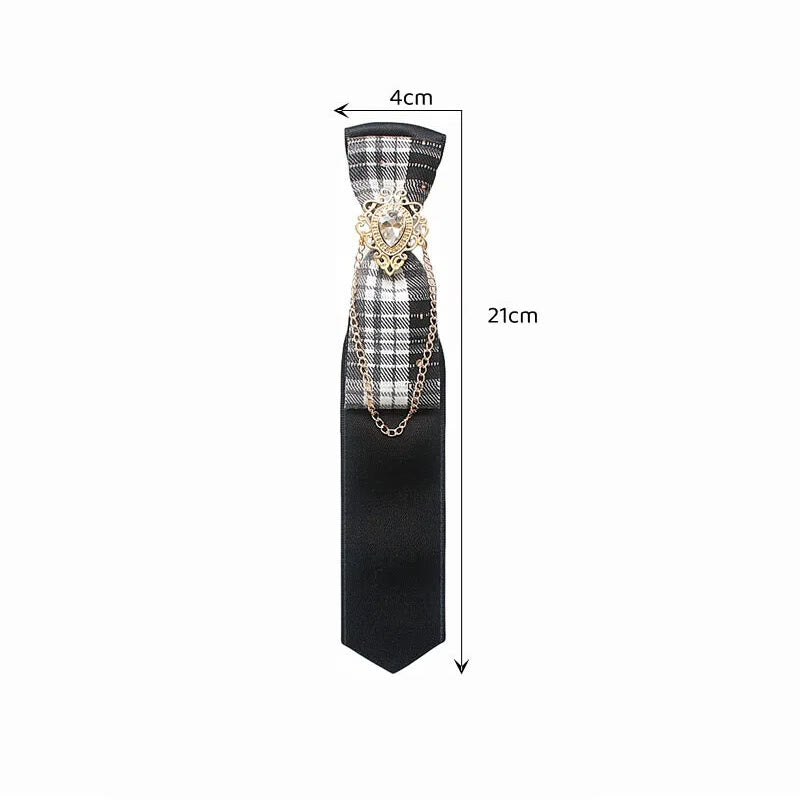 Patchwork Plaid and Solid Fabric Chain Decor Adjustable Necktie - image 9