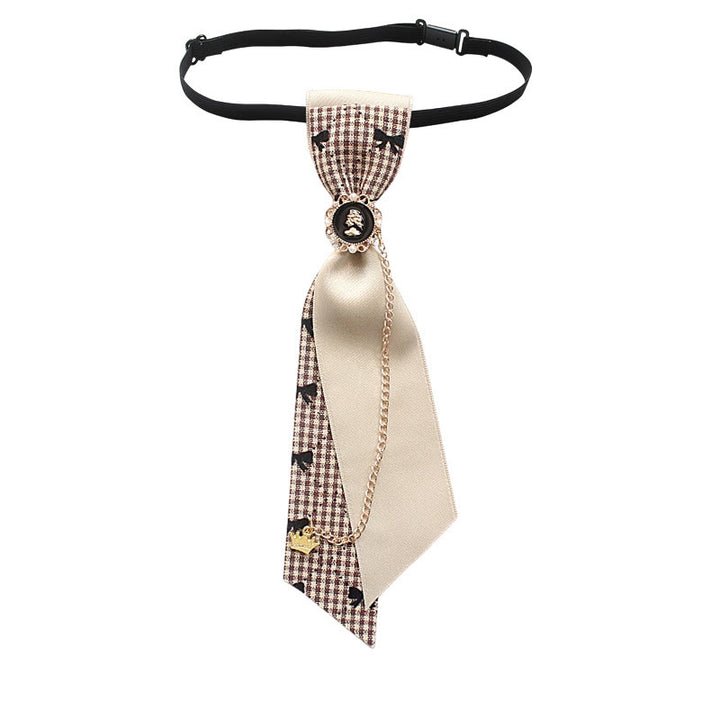 Patchwork Plaid and Solid Fabric Chain Decor Adjustable Necktie - Style #3 - image 5