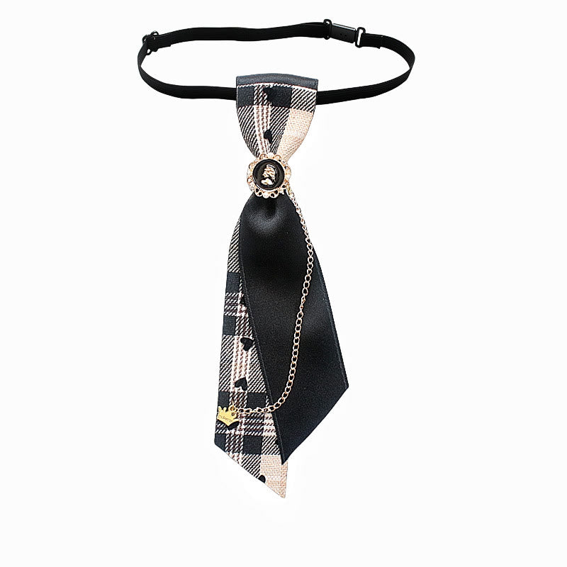 Patchwork Plaid and Solid Fabric Chain Decor Adjustable Necktie - Style #2 - image 3