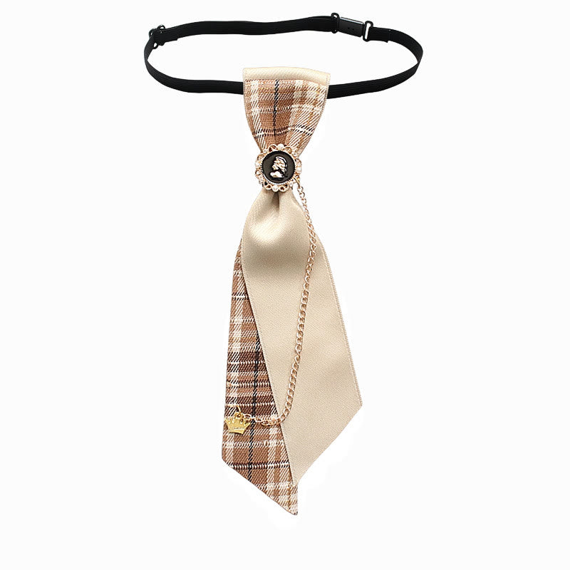 Patchwork Plaid and Solid Fabric Chain Decor Adjustable Necktie - Style #4 - image 6