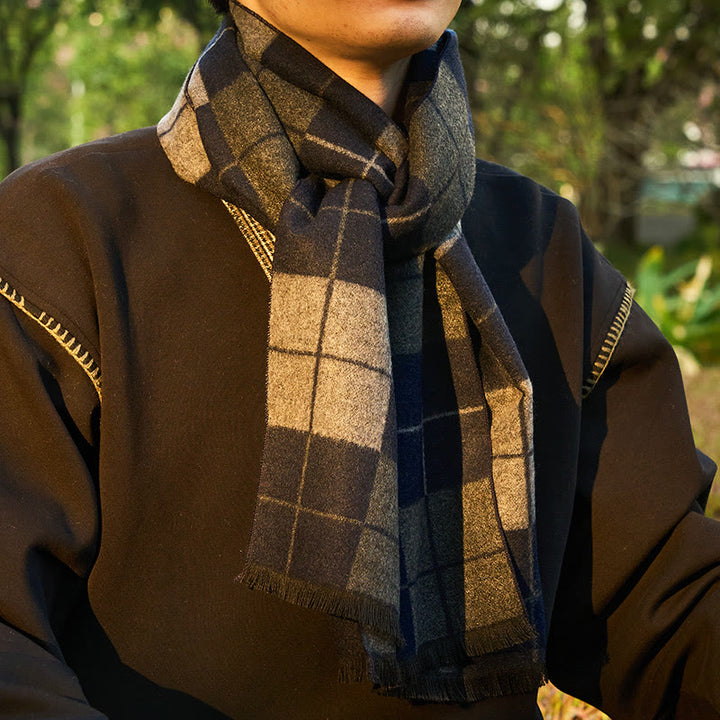 Men's Classic Plaid Tassel Warm Scarf - image 1