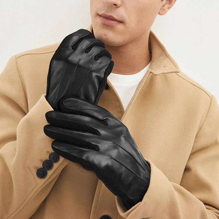 Men's Winter Leather Fleece-Lined Touchscreen Gloves - image 0