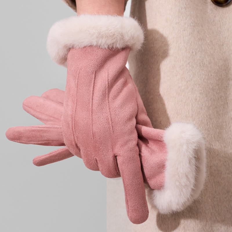 Women's Winter Warm And Velvet Touchscreen Suede Gloves - Pink - image 8