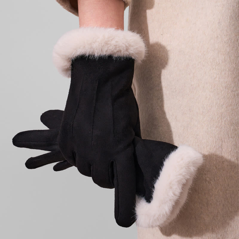 Women's Winter Warm And Velvet Touchscreen Suede Gloves - Black - image 7