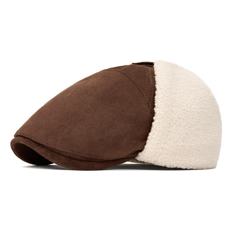 Men's Trendy Cozy Suede Beret Hat With Earmuffs - Coffee - Adjustable (22 1/2"-24") - image 6