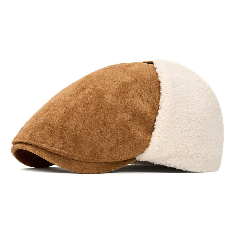 Men's Trendy Cozy Suede Beret Hat With Earmuffs - Khaki - Adjustable (22 1/2"-24") - image 0