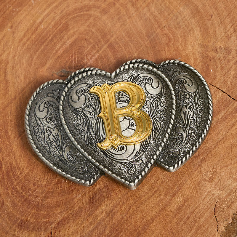 Golden Letter Heart-Shaped Buckle Leather Belt - image 1