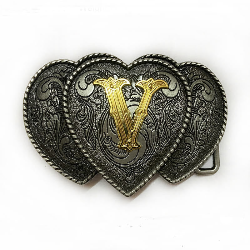 Golden Letter Heart-Shaped Buckle Leather Belt - V - Without Belt - Not Included Belt - image 27