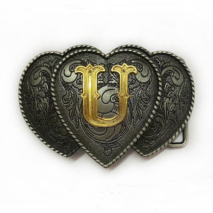 Golden Letter Heart-Shaped Buckle Leather Belt - U - Without Belt - Not Included Belt - image 26