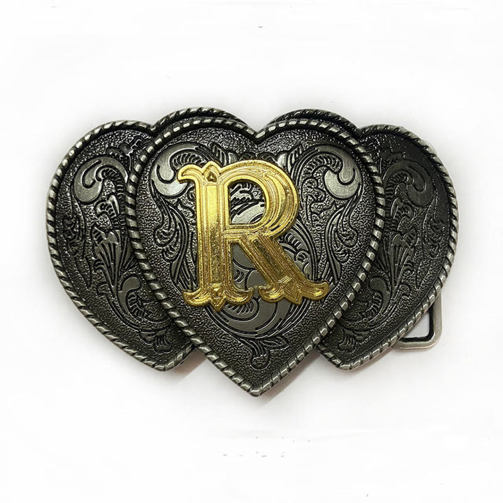 Golden Letter Heart-Shaped Buckle Leather Belt - R - Without Belt - Not Included Belt - image 23