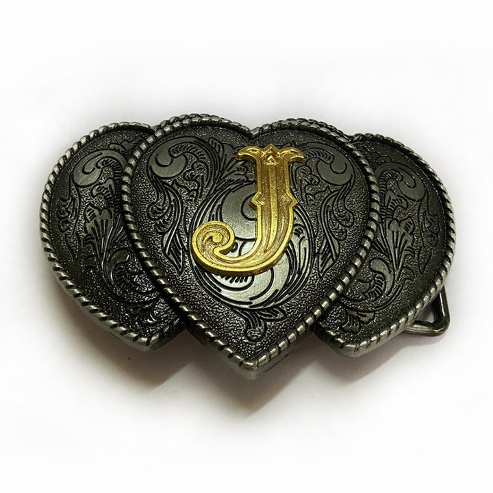 Golden Letter Heart-Shaped Buckle Leather Belt - J - Without Belt - Not Included Belt - image 15
