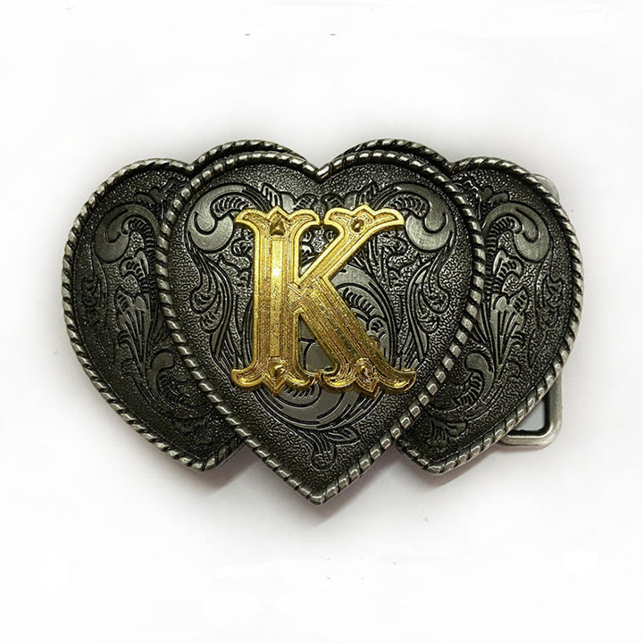 Golden Letter Heart-Shaped Buckle Leather Belt - K - Without Belt - Not Included Belt - image 16