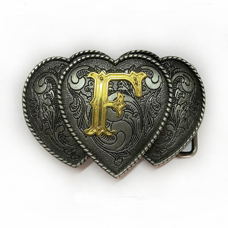 Golden Letter Heart-Shaped Buckle Leather Belt - F - Without Belt - Not Included Belt - image 11
