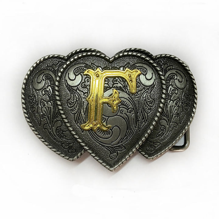 Golden Letter Heart-Shaped Buckle Leather Belt - F - Without Belt - Not Included Belt - image 11