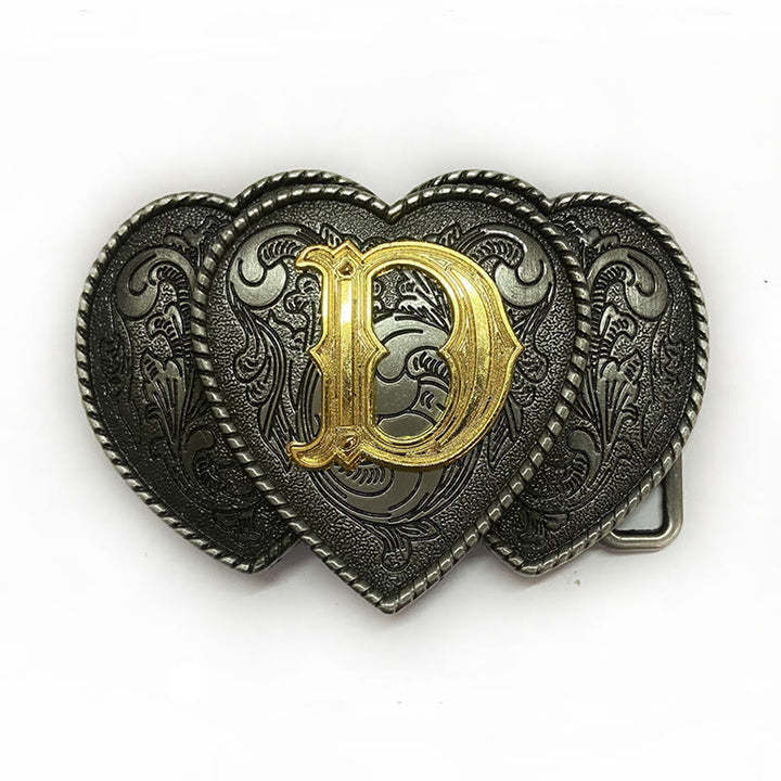 Golden Letter Heart-Shaped Buckle Leather Belt - D - Without Belt - Not Included Belt - image 9