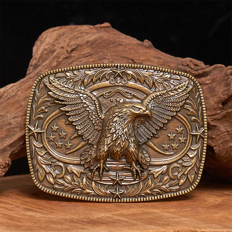 Men's Vintage Bronze 3D Eagle Buckle Leather Belt - image 16