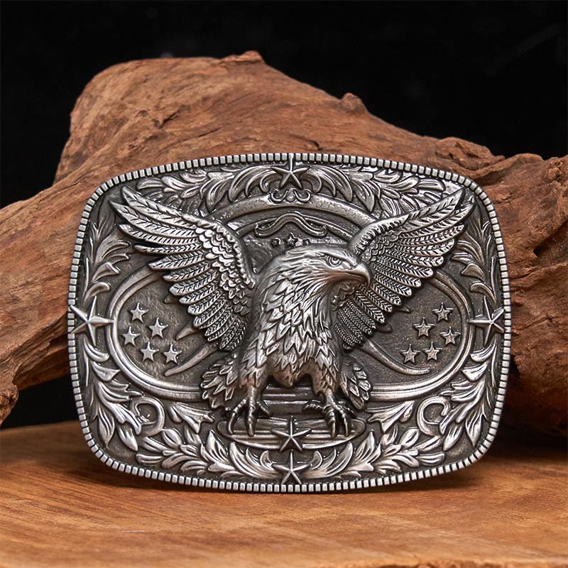 Men's Vintage Bronze 3D Eagle Buckle Leather Belt - Silver - Without Belt - Not Included Belt - image 1