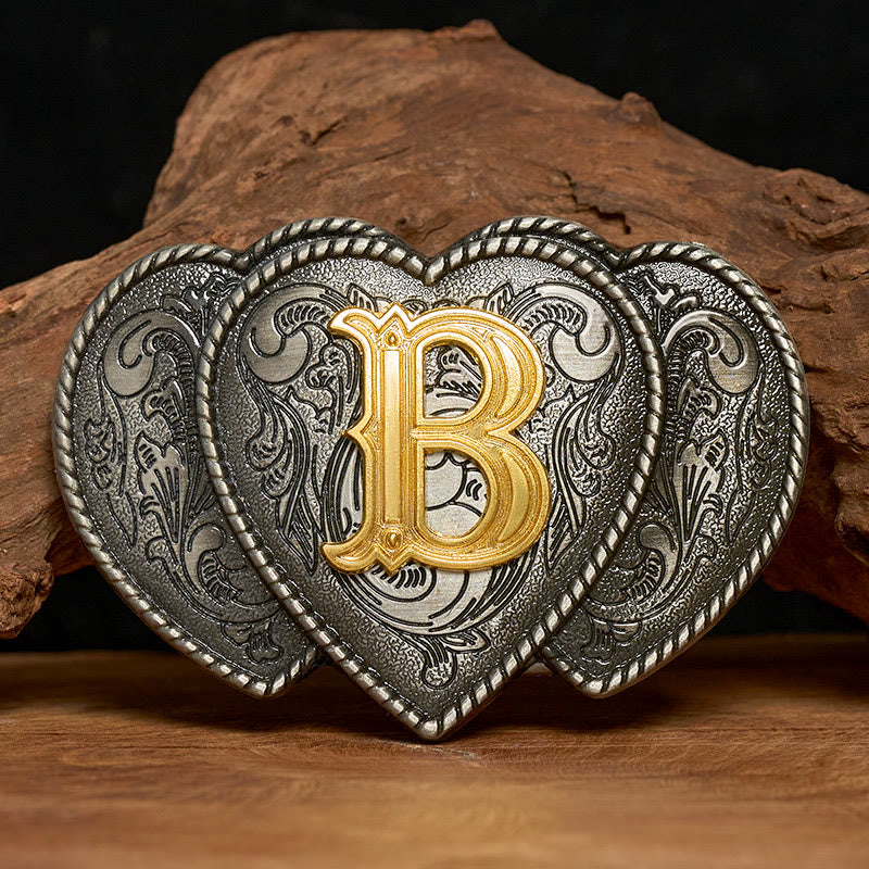 Golden Letter Heart-Shaped Buckle Leather Belt - B - Without Belt - Not Included Belt - image 0