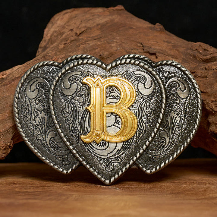 Golden Letter Heart-Shaped Buckle Leather Belt - B - Without Belt - Not Included Belt - image 0