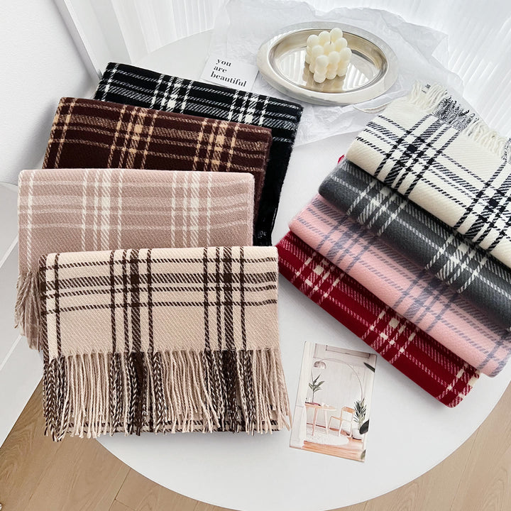 Women's Winter Plaid Fringe Warm Shawl Scarf - image 2