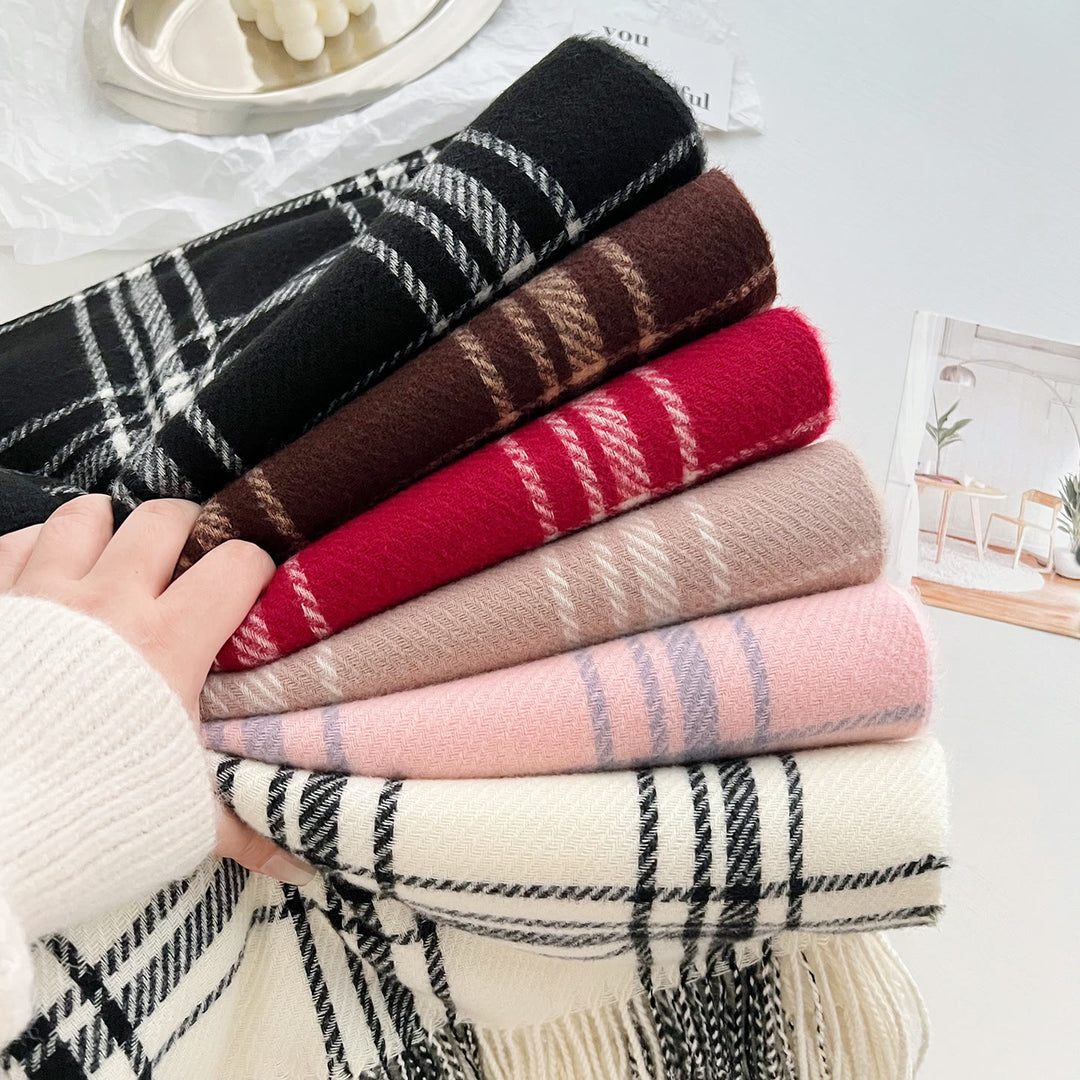 Women's Winter Plaid Fringe Warm Shawl Scarf - image 0